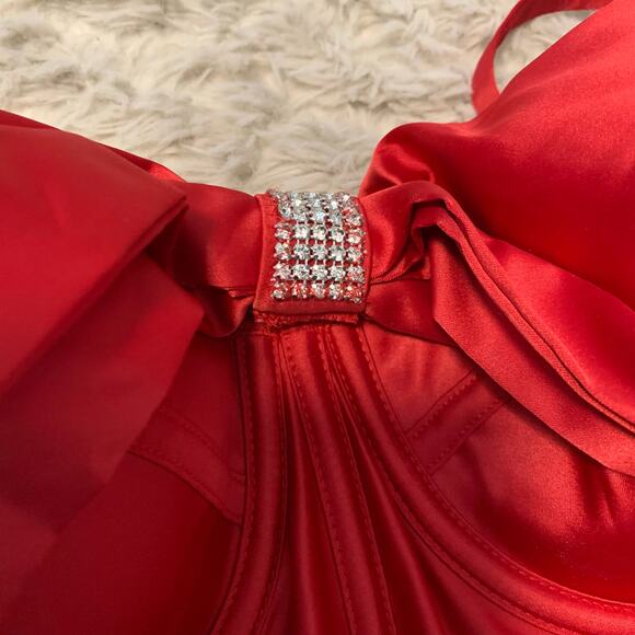 NWT Victoria’s Secret Dream Angels Red Bustier Bra Corset Bow Rhinestone 32D - Picture 3 of 6